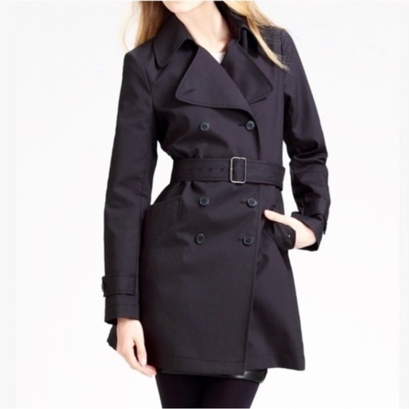 Theory Alexia Belted Double Breasted Trench Coat Black Cotton Minimal - Picture 1 of 16